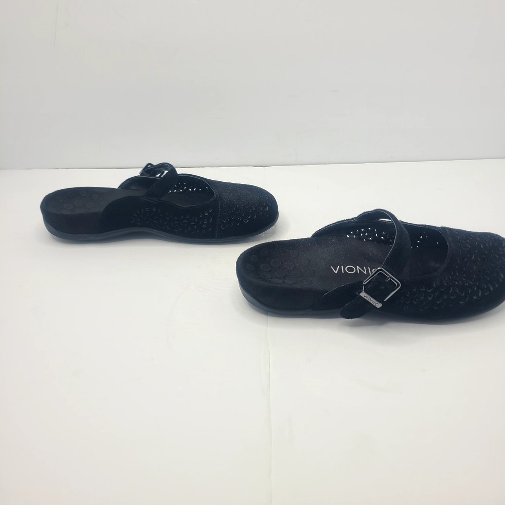 Vionic Lidia Black Suede Perforated Mary Jane Mule Clogs Womens 8 Orthaheel - Picture 2 of 9
